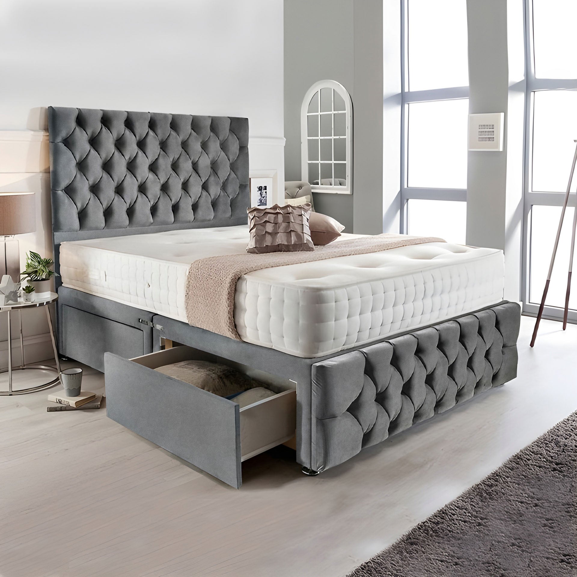 Complete Divan Bed with Matching Headboard & Footboard – Pocket Spring Mattress for Enhanced Support