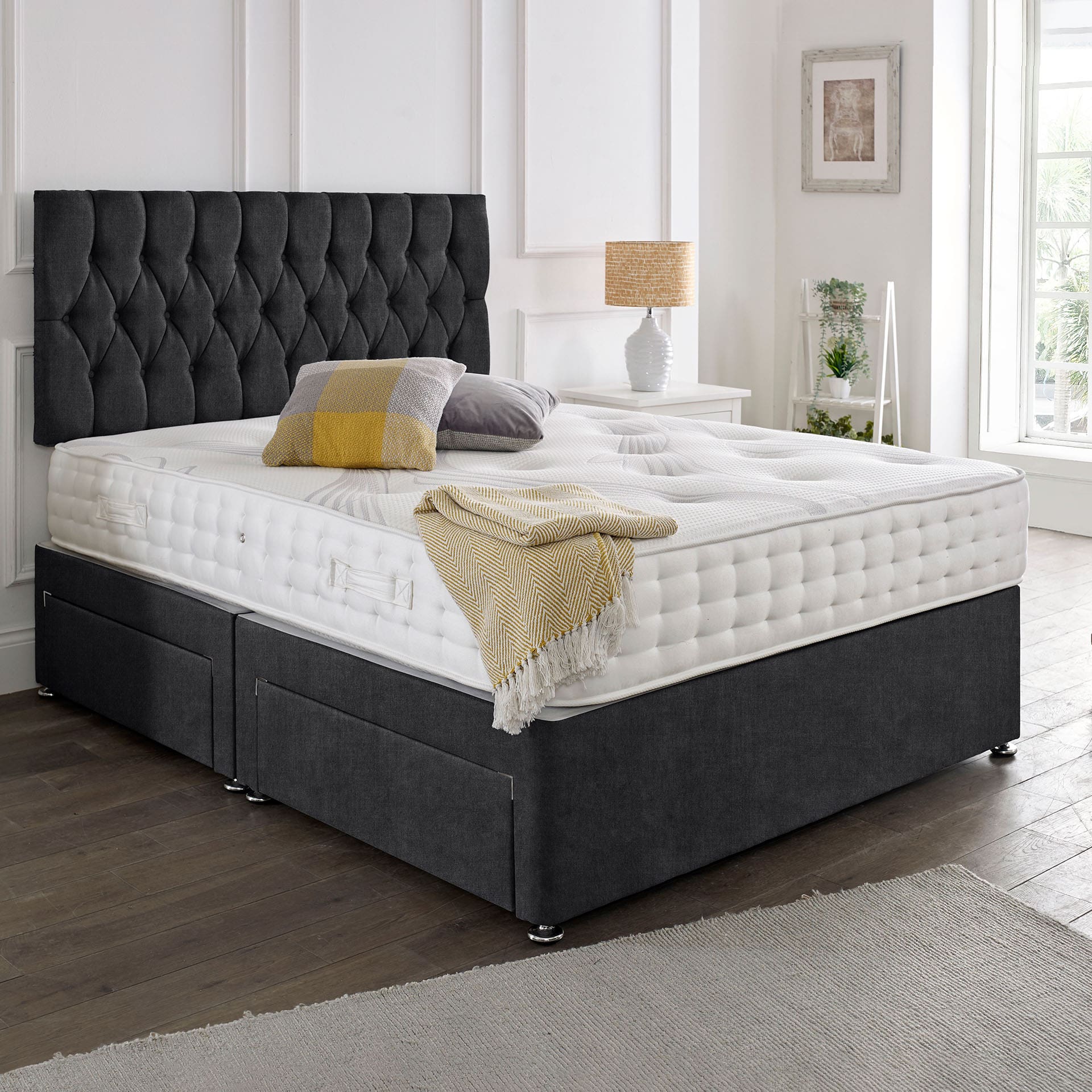 Classic Upholstered Bed Frame with Deluxe Foam-Spring Mattress