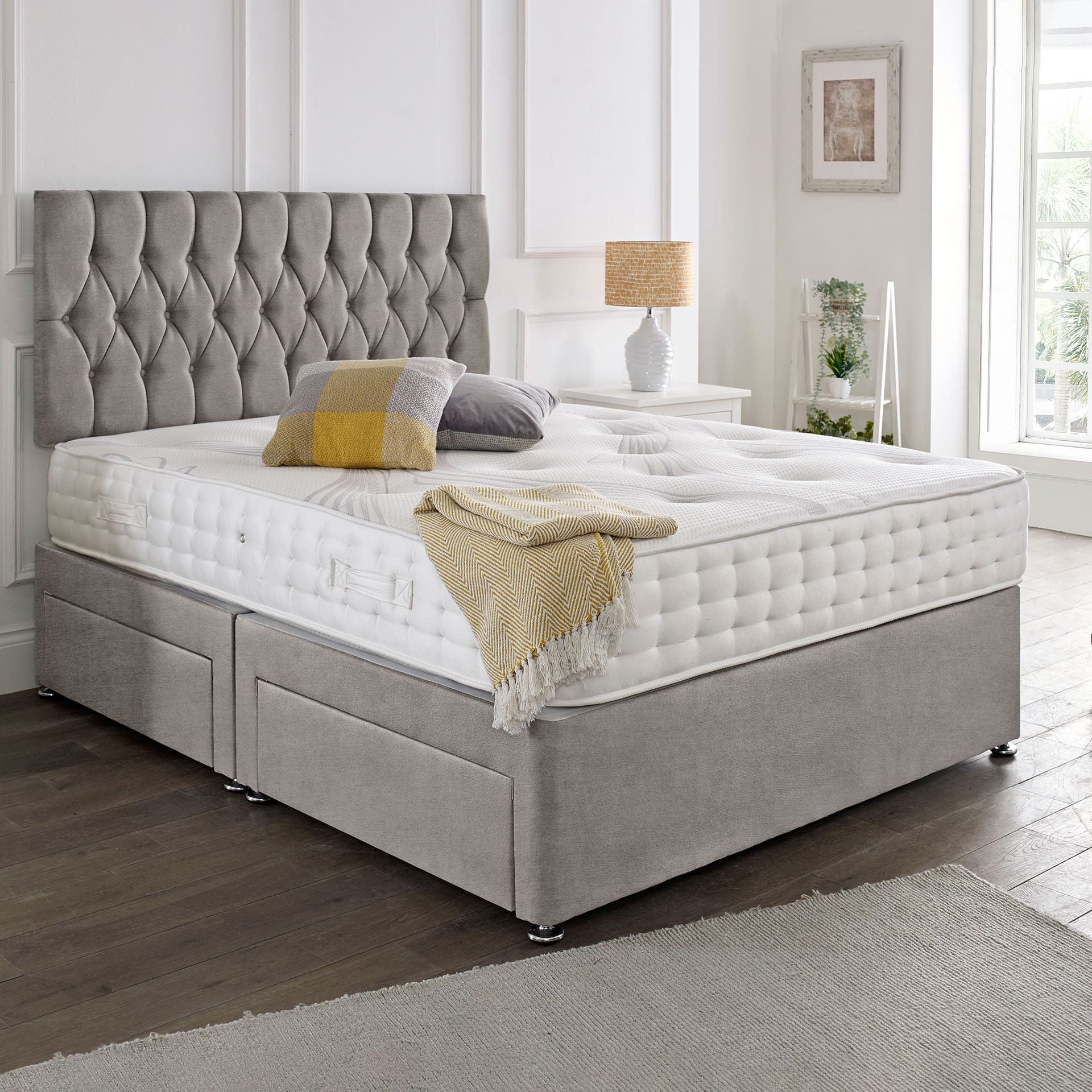 Classic Upholstered Bed Frame with Deluxe Foam-Spring Mattress