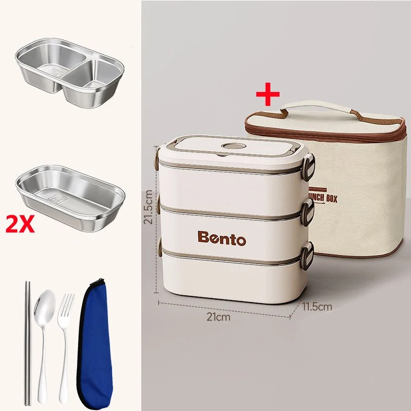 Stainless Steel Thermal Food Container with Bag – Leakproof Travel Bento Box, 1–3 Layer Lunch Box with Compartments for Kids & School